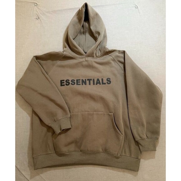 Fear Of God ESSENTIALS Sweatshirt Mens Large Beige Pullover Long Sleeves Hoodie. - Picture 1 of 12
